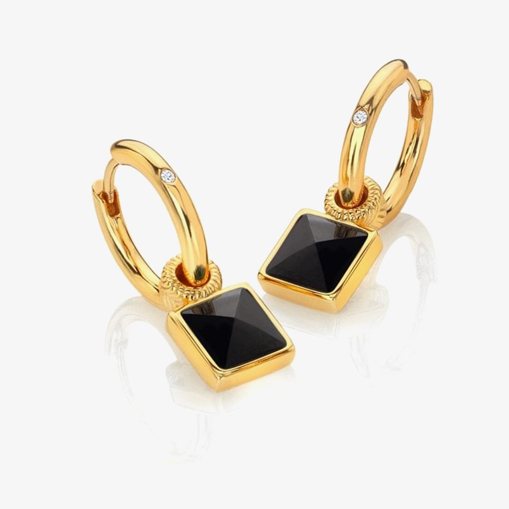 Hot Diamonds 18ct Gold Plated Black Onyx Diamond Hoop Dropper Earrings DE737