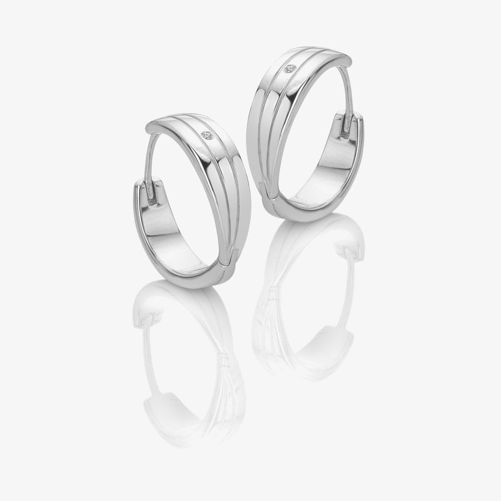 Hot Diamonds Sterling Silver Diamond Trio Huggie Hoop Earrings DE840