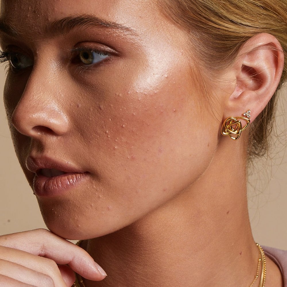 Hot Diamonds HD X Golden Edit Endless Gold Plated Diamond Interlocked Stud Earrings DE843