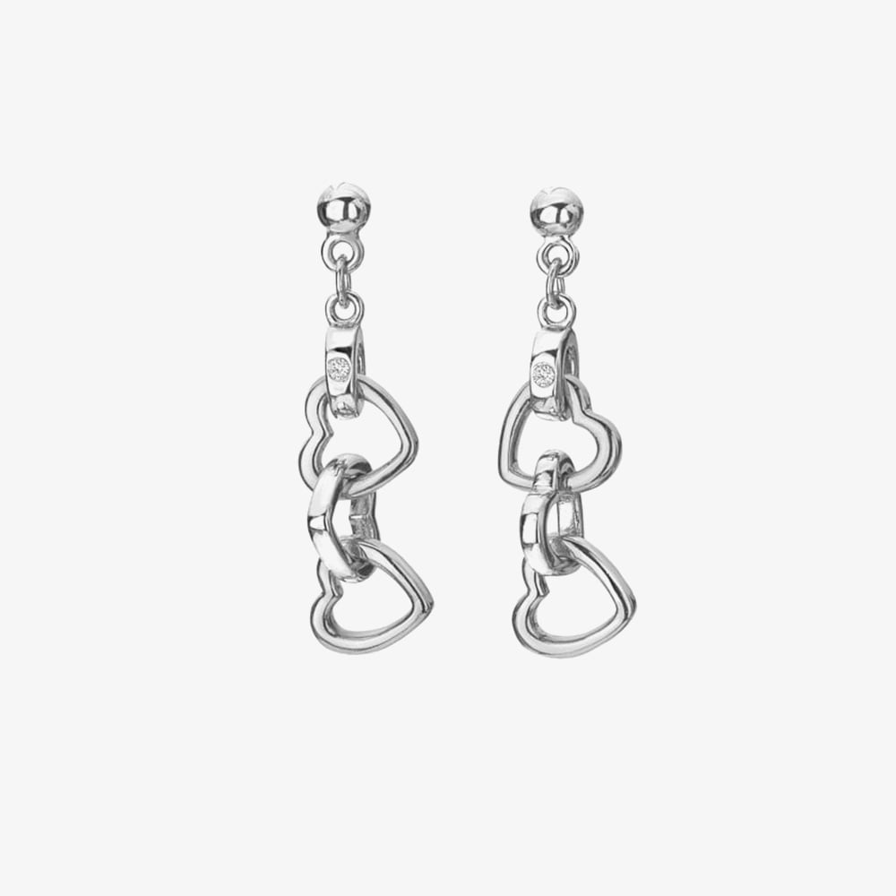 Hot Diamonds Trio Silver Triple Heart Earrings DE702