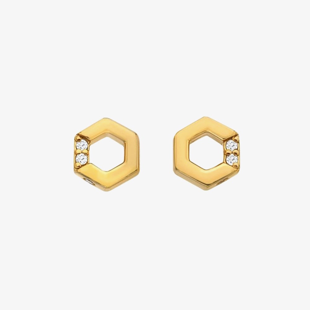 Hot Diamonds HD X Golden Edit Hexagon White Topaz Stud Earrings DE756