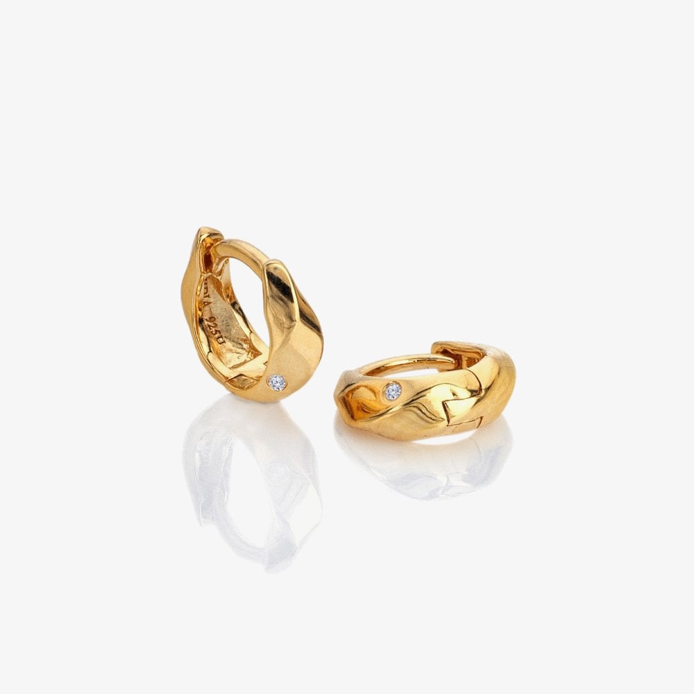 Hot Diamonds HD X GE Ridge 18ct Yellow Gold Huggie Hoop Earrings DE852