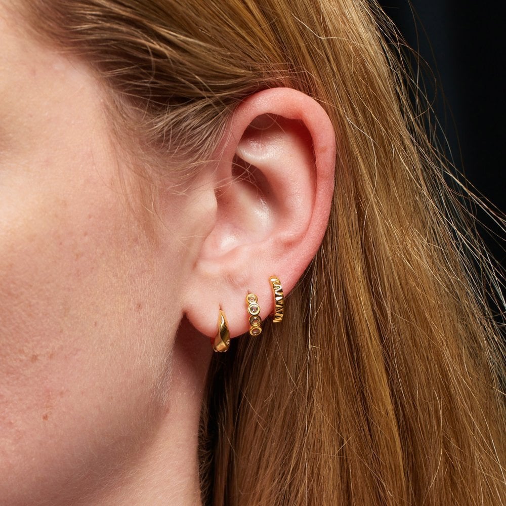 Hot Diamonds HD X GE Ridge 18ct Yellow Gold Huggie Hoop Earrings DE852