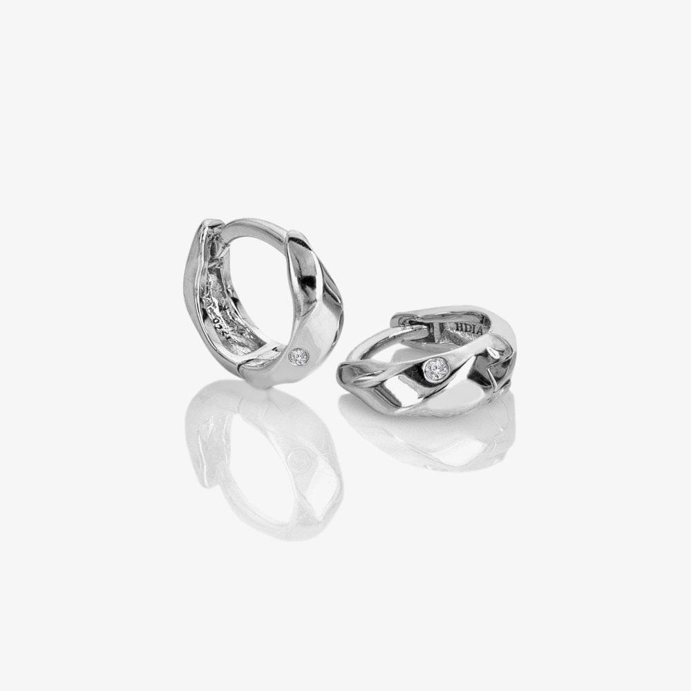 Hot Diamonds Ridge Sterling Silver Diamond Set Huggie Hoop Earrings DE869