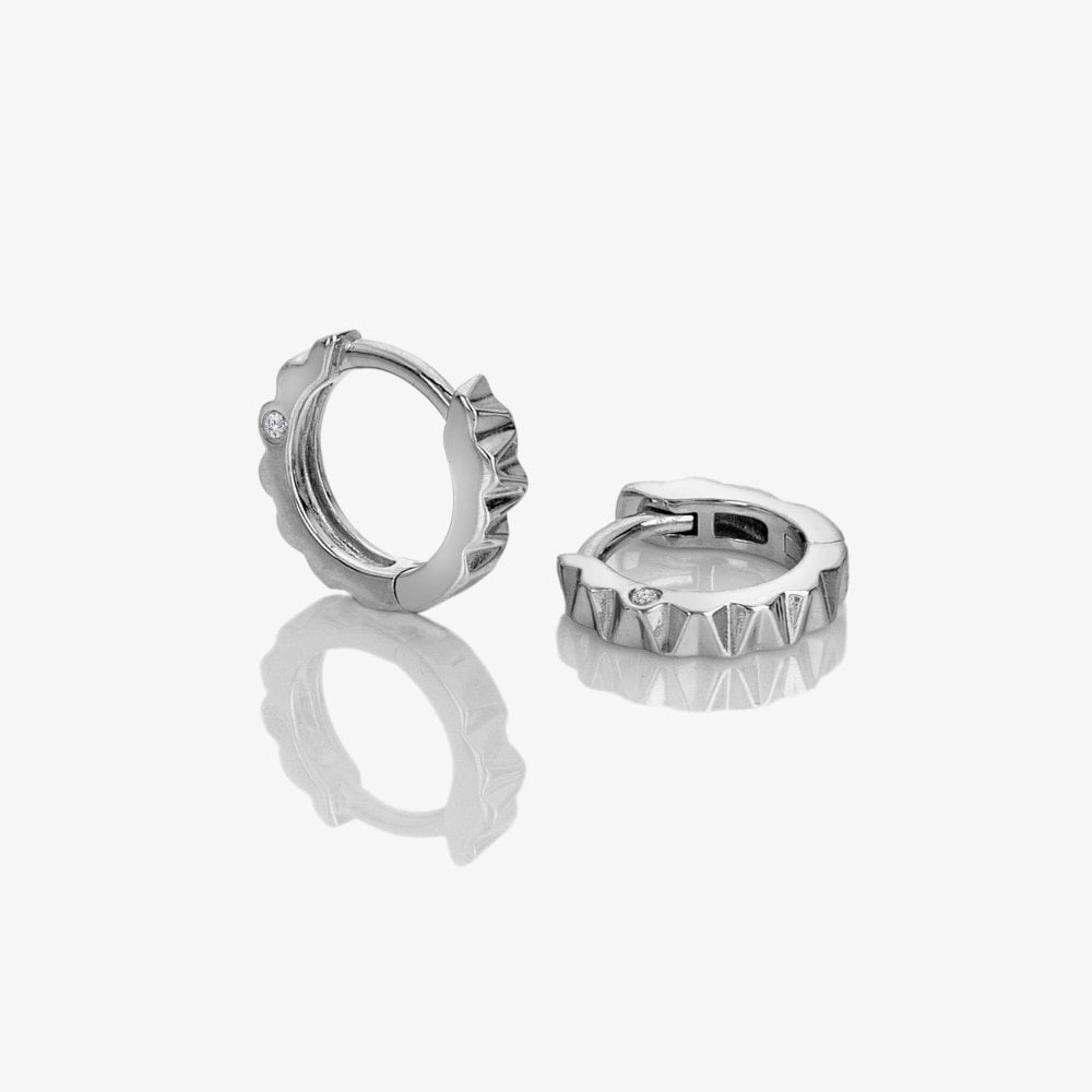 Hot Diamonds Sterling Silver Ridged Diamond Set Huggie Hoop Earrings DE870