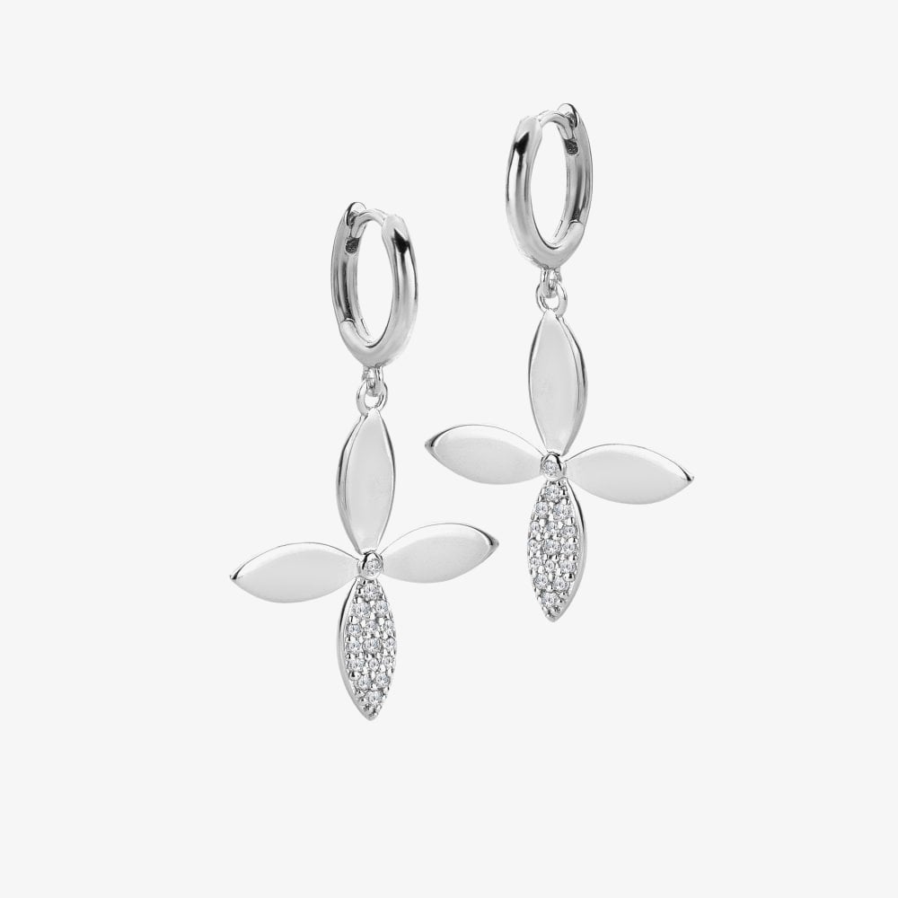 Hot Diamonds Silver Eden White Topaz Flower Drop Earrings DE891