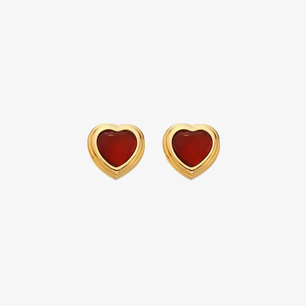 Hot Diamonds 18ct Yellow Gold Plated Red Agate Heart Stud Earrings DE796