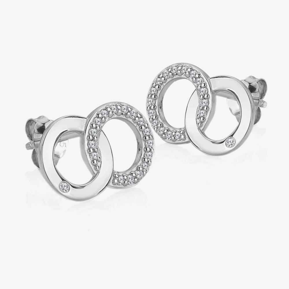 Hot Diamonds Sterling Silver Interlocking Circle Stud Earrings DE913