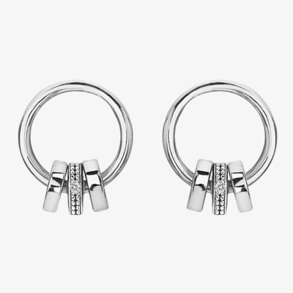Product photograph of Hot Diamonds Trio Silver Barrel Earrings De707 from The Jewel Hut