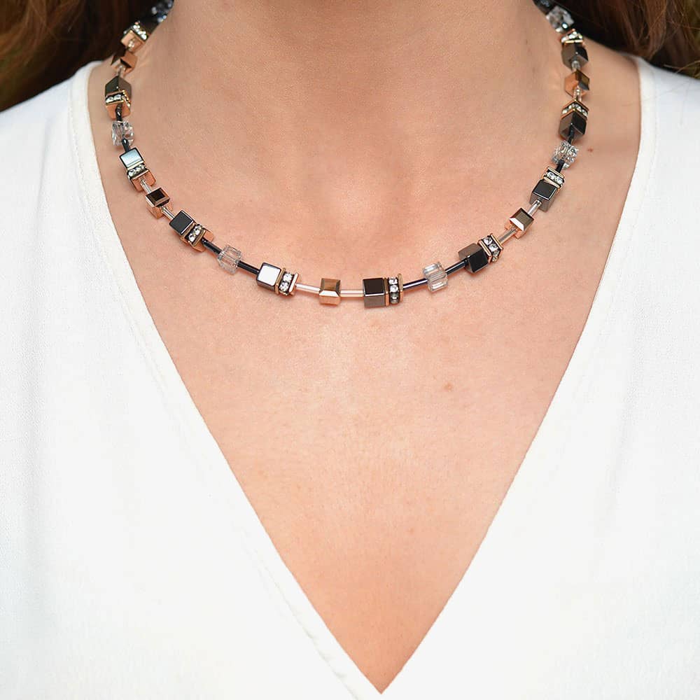 Coeur De Lion GeoCUBE Grey & Rose Crystal Necklace 4015/10-0730