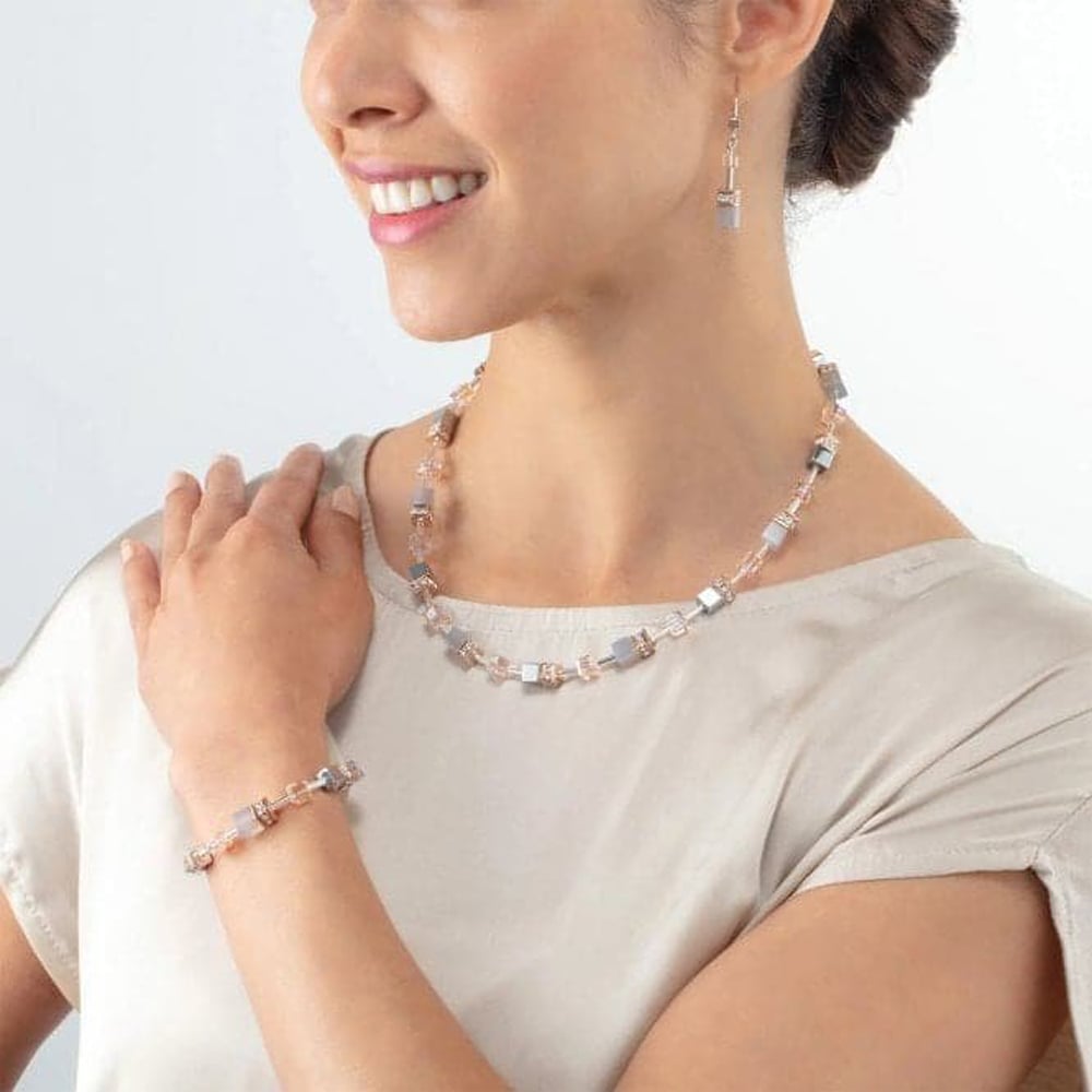 Coeur De Lion Ladies GeoCUBE Iconic Rose Gold Square Crystal Necklace 4017/10-0235