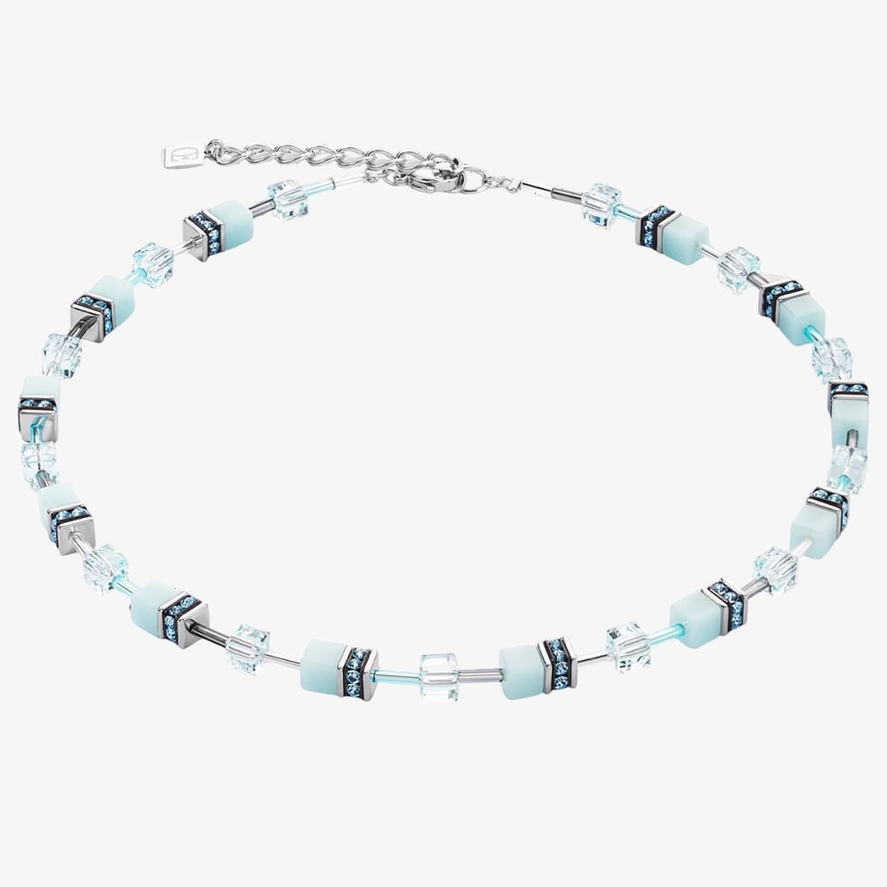 Product photograph of Coeur De Lion Ladies Geocube Ice Blue Square Crystal Necklace 4020 10-2020 from The Jewel Hut