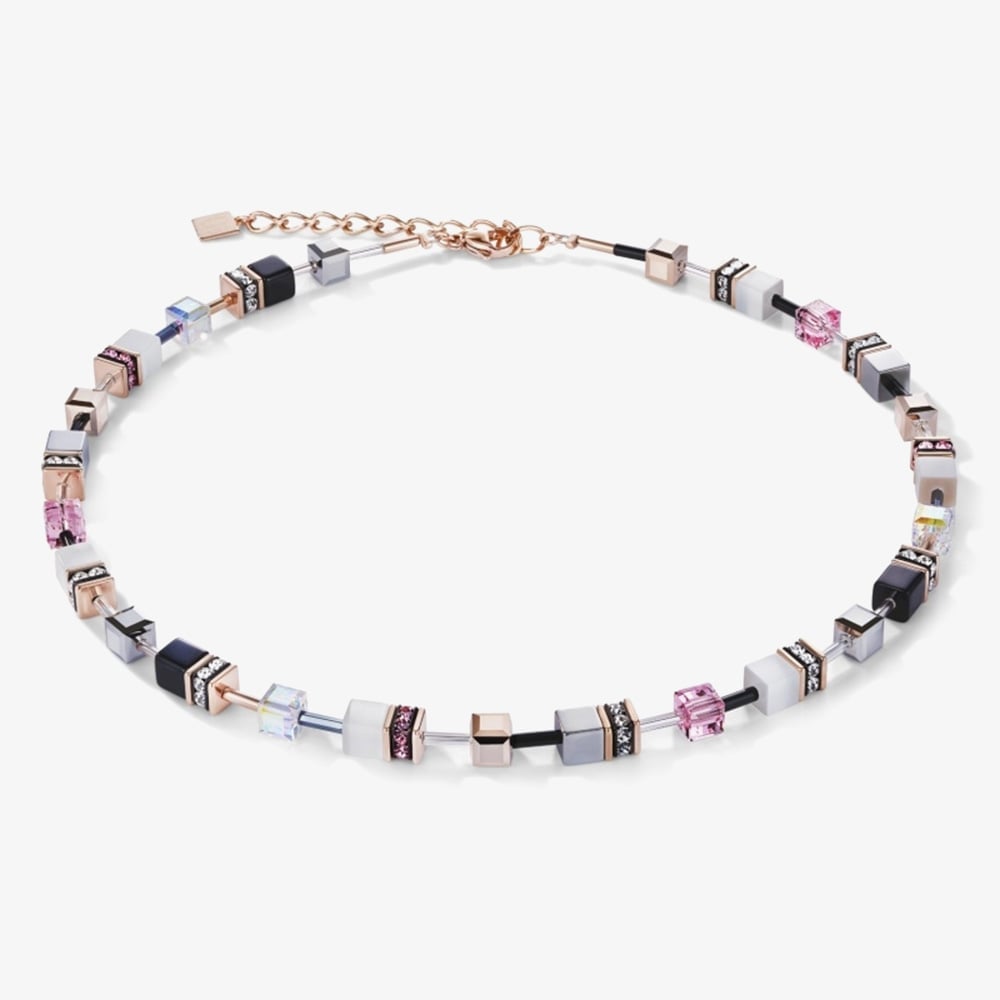 Coeur De Lion GeoCUBE Light Rose Gold Multistone Necklace 4013/10