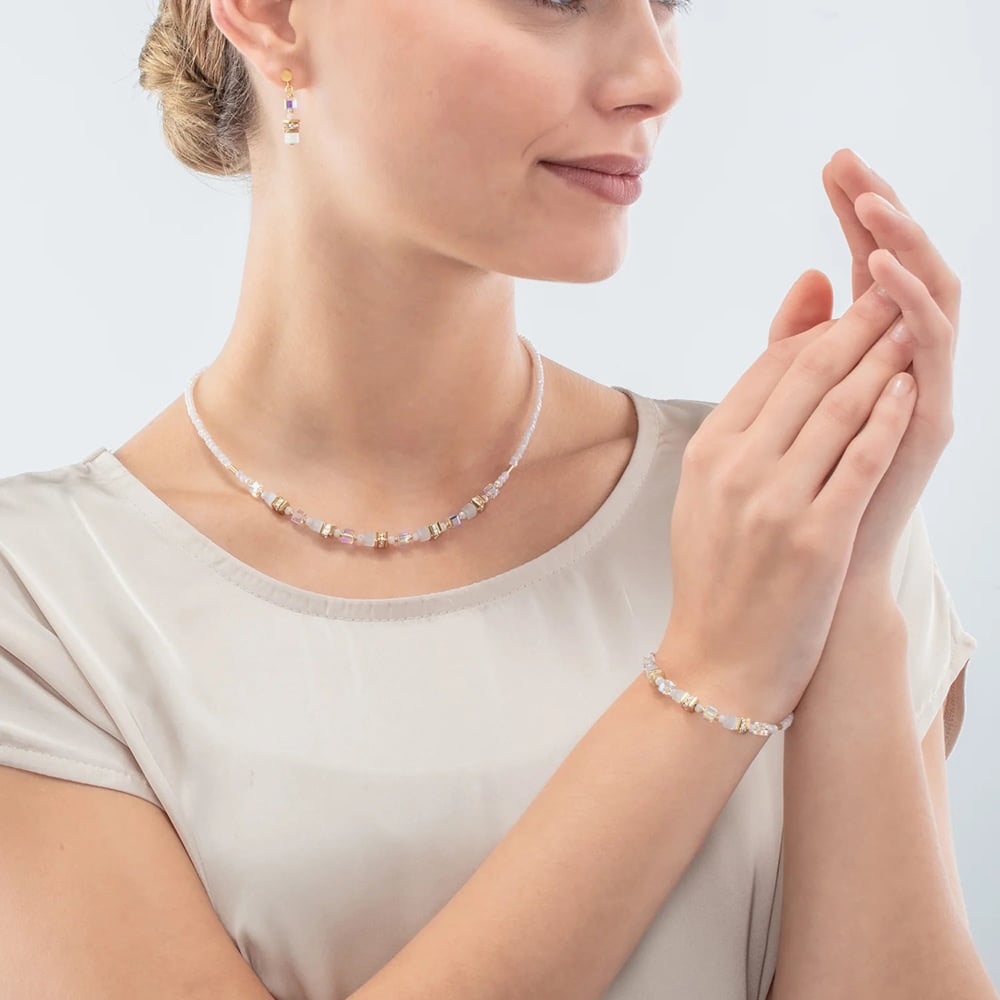 Coeur De Lion Mini Cubes Gold & White Multi Stone Necklace 4565/10-1416