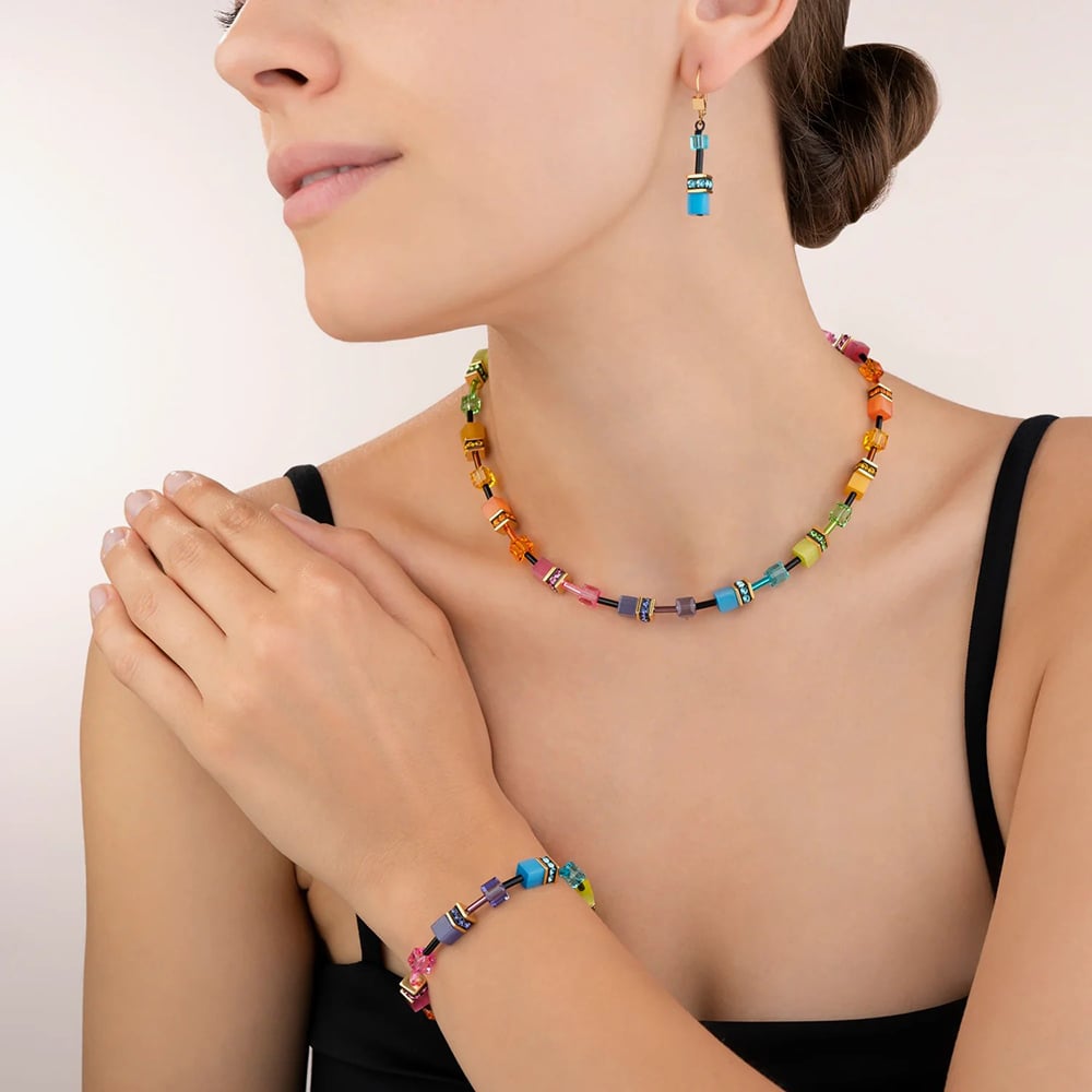 Coeur De Lion GeoCUBE Gold Plated Multicolour Rainbow Crystal Bead Bracelet 2838/30-1573