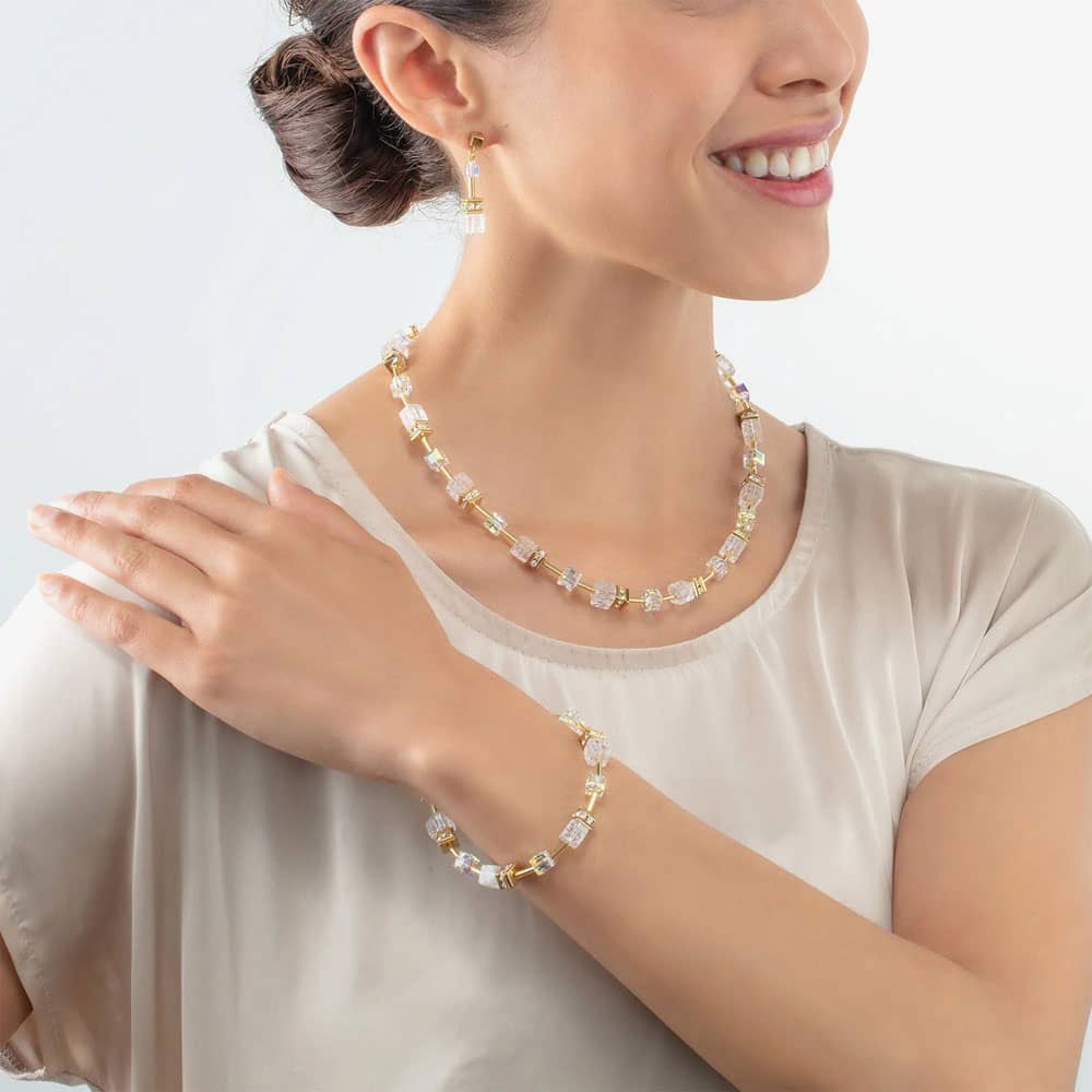 Coeur De Lion GeoCUBE Gold Plated White Crystal Bracelet 3018/30-1416