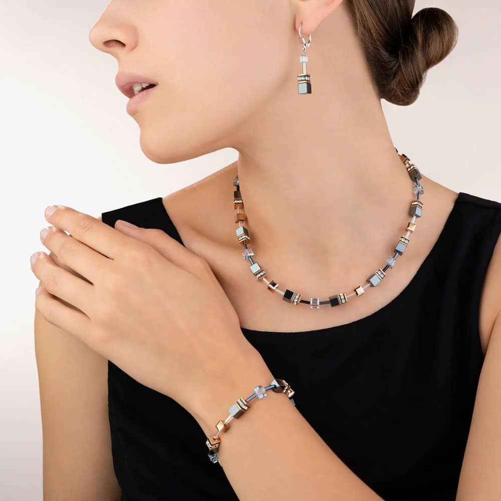 Coeur De Lion GeoCube Grey & Rose Crystal Bracelet 4015/30-0730