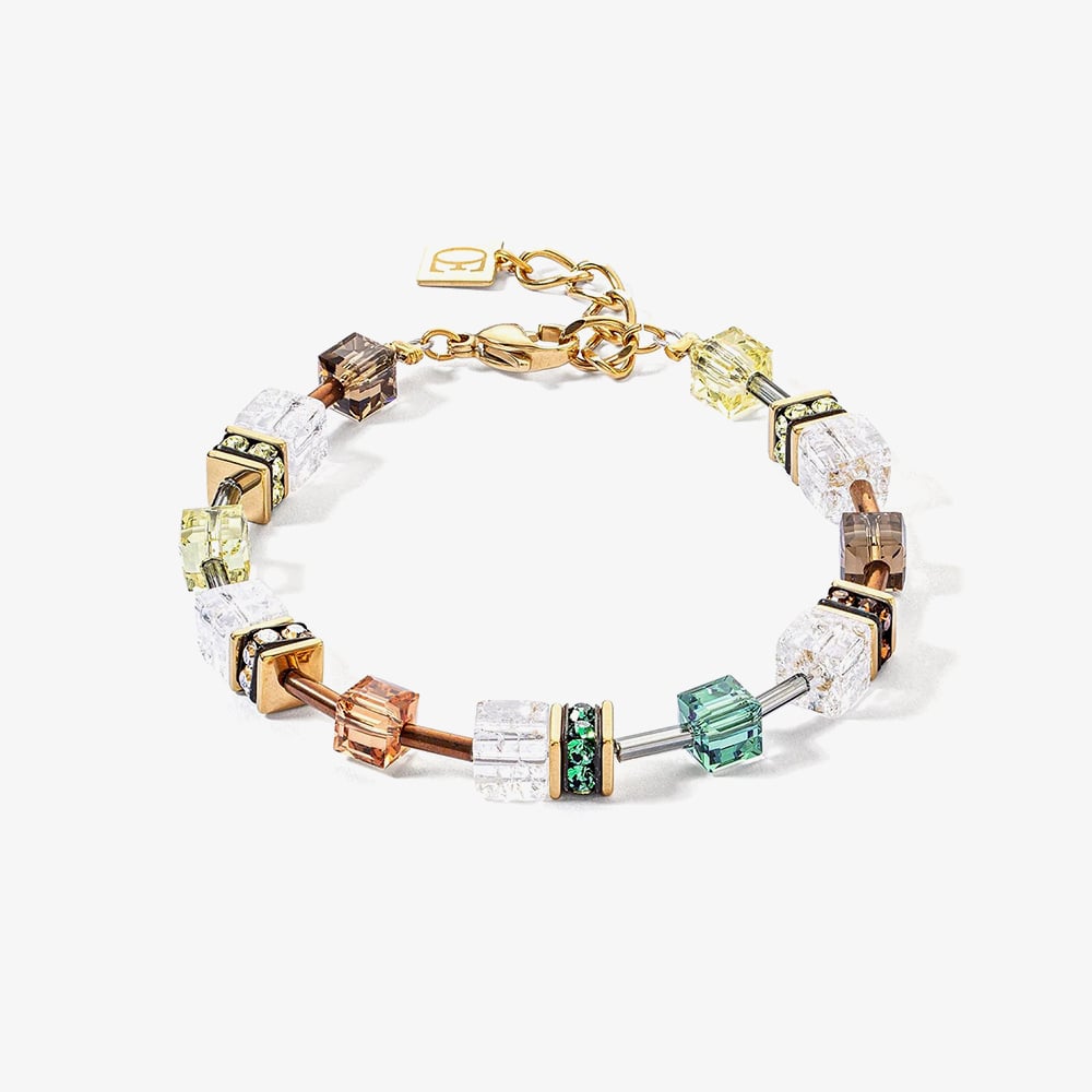 Coeur De Lion GeoCUBE Iconic Gold Tone Nature Multi Stone Bracelet 3018/30