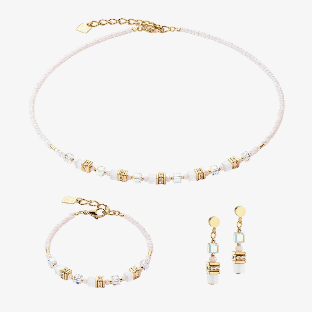Coeur De Lion Mini Cubes Gold White Bracelet 4565/30-1416