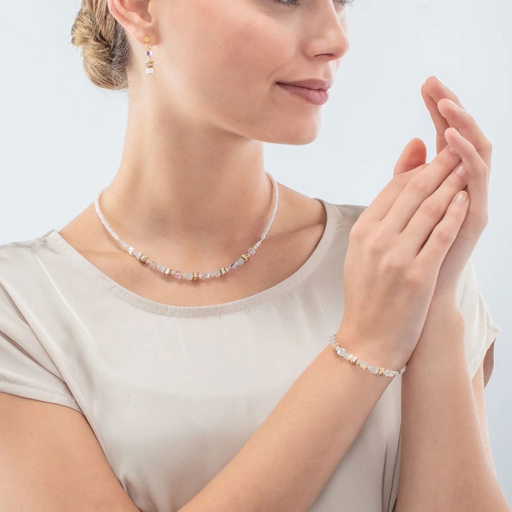 Coeur De Lion Mini Cubes Gold White Bracelet 4565/30-1416