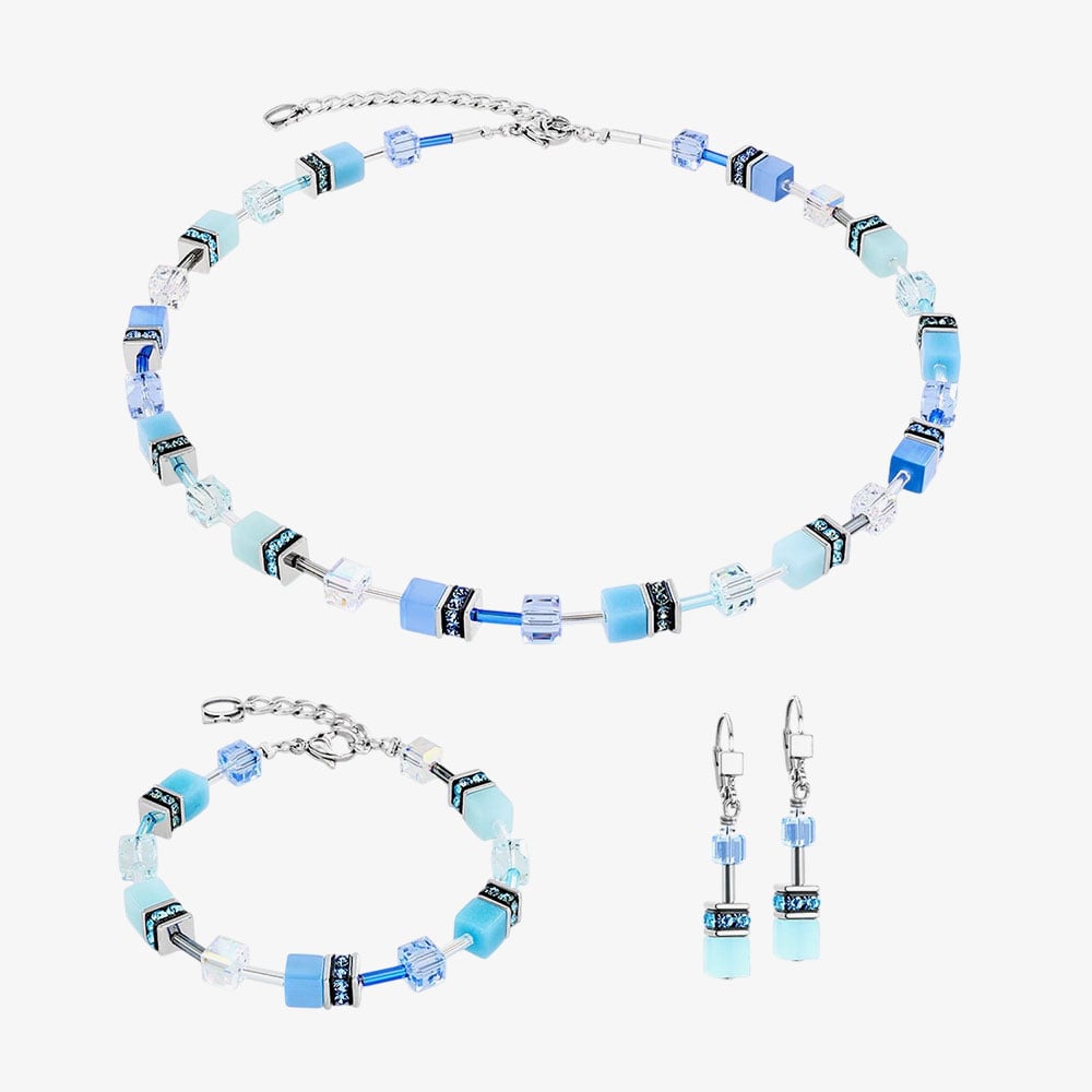 Coeur De Lion GeoCUBE Iconic Silver Aqua Blue Bracelet 2838/30-2007