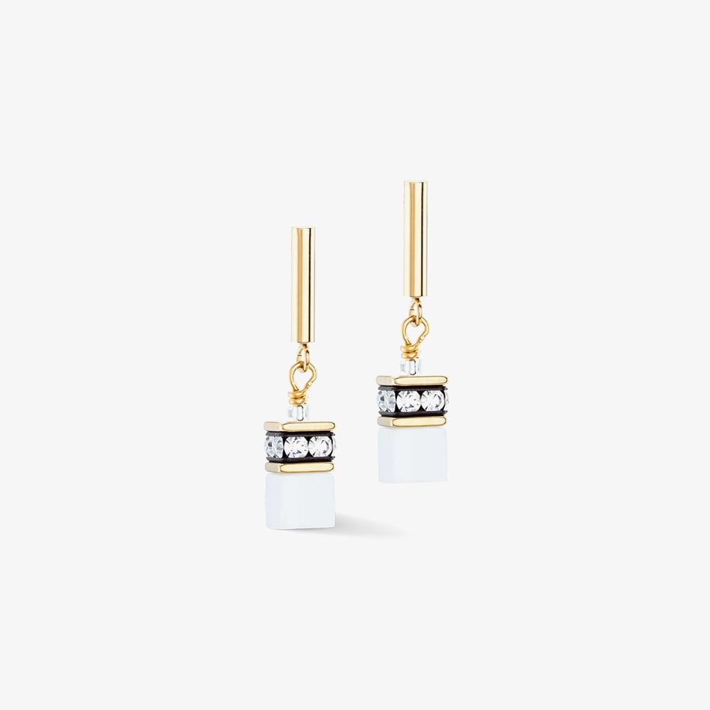 Product photograph of Coeur De Lion Geocube Iconic White Amp Gold Layer Drop Earrings 2810 21-1416 from The Jewel Hut