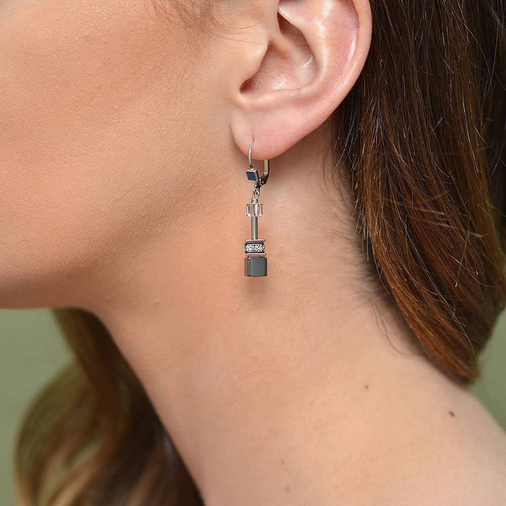 Coeur De Lion GeoCUBE Grey Dropper Earrings 4015/20-0730