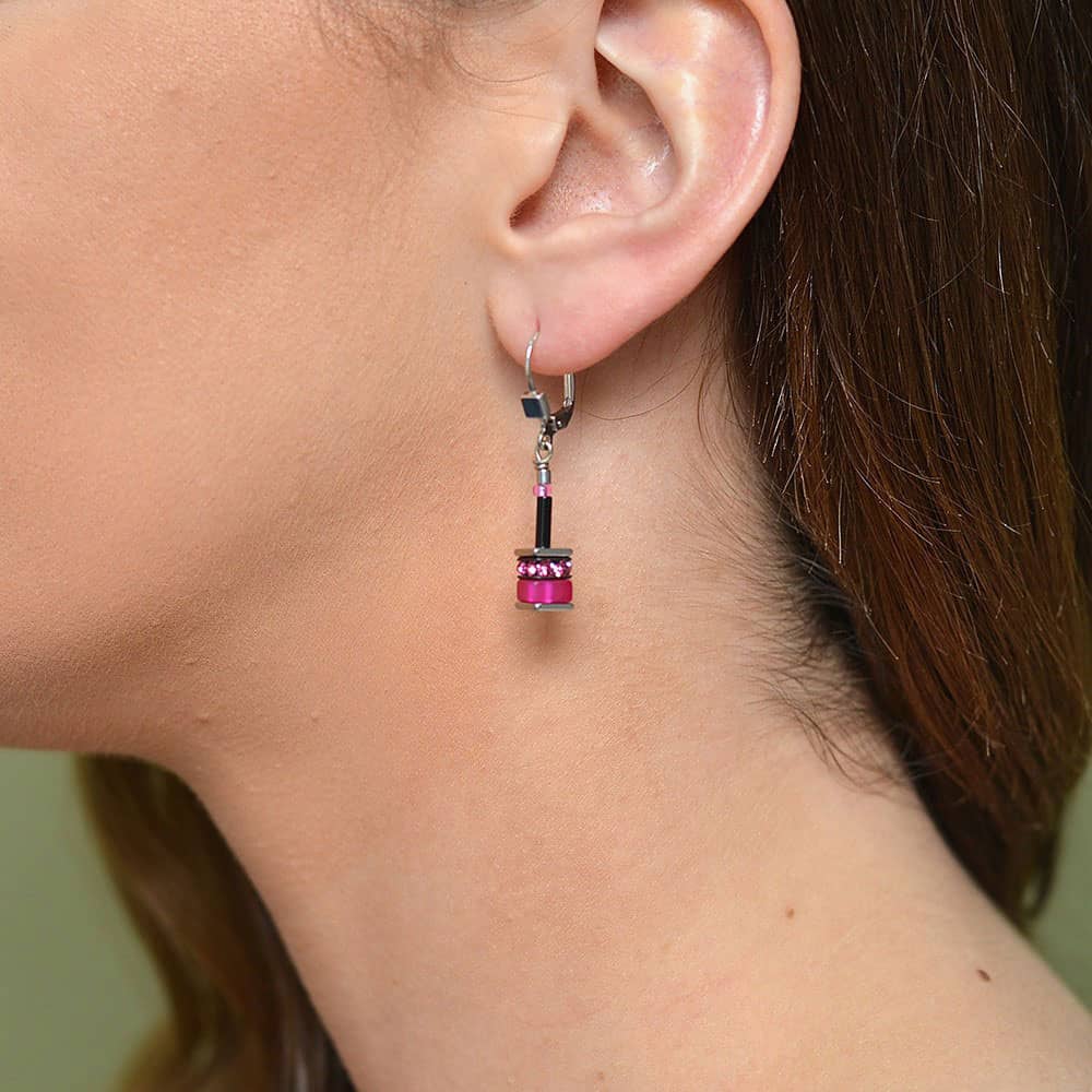 Coeur De Lion GeoCUBE Pink & Black Dropper Earrings 4409/20-1500