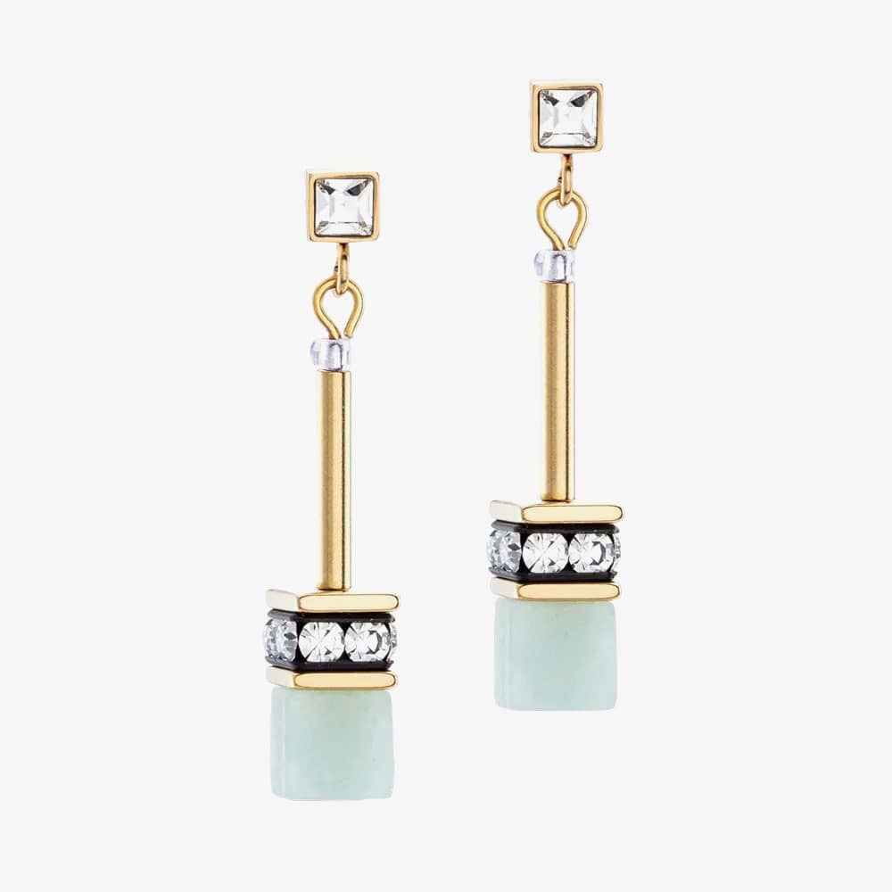 Product photograph of Coeur De Lion Geocube Iconic Nature Pastel Green Dropper Earrings 3035 21-1522 from The Jewel Hut