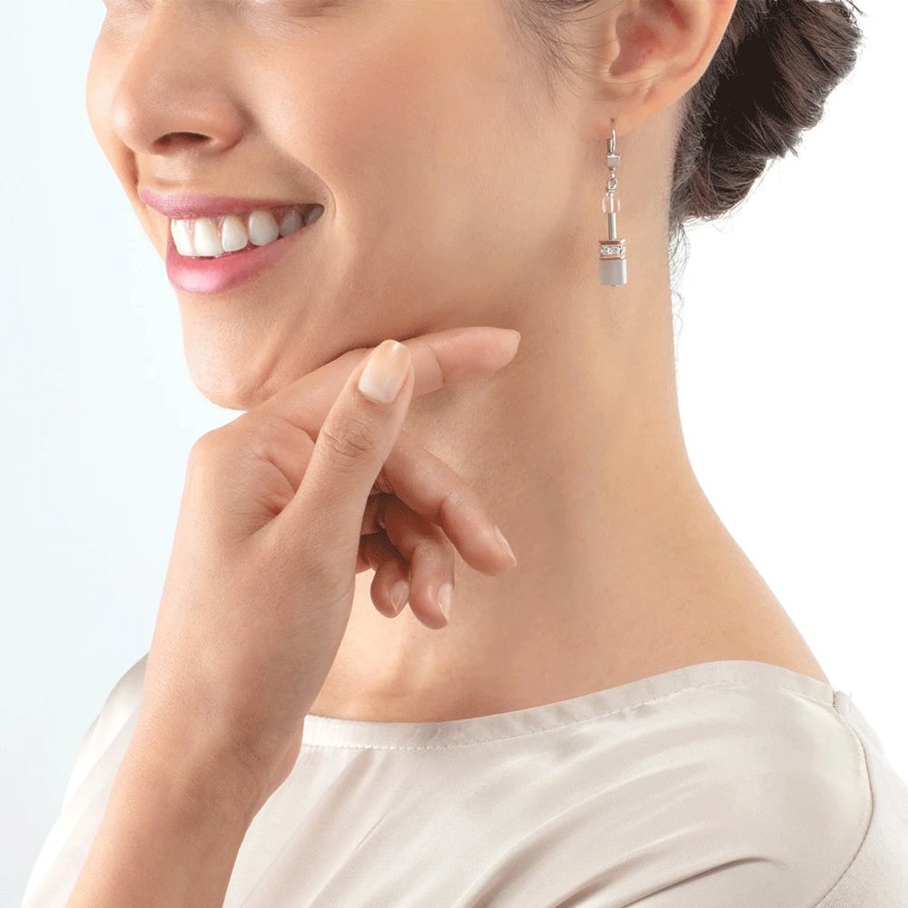 Coeur De Lion Ladies GeoCUBE Rose Gold Peach Drop Earrings 4017/20-0235