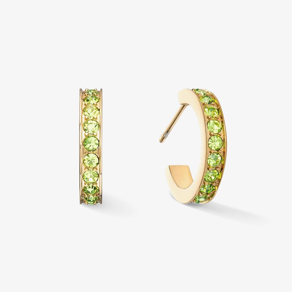 Click to view product details and reviews for Coeur De Lion Gold Tone Stainless Steel Green Crystal Hoop Earrings 0127 21 0516.