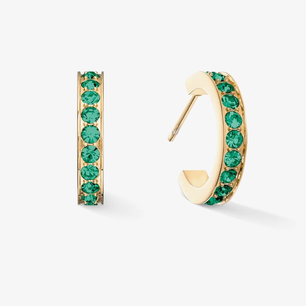 Click to view product details and reviews for Coeur De Lion Gold Tone Stainless Steel Dark Green Crystal Hoop Earrings 0127 21 0549.