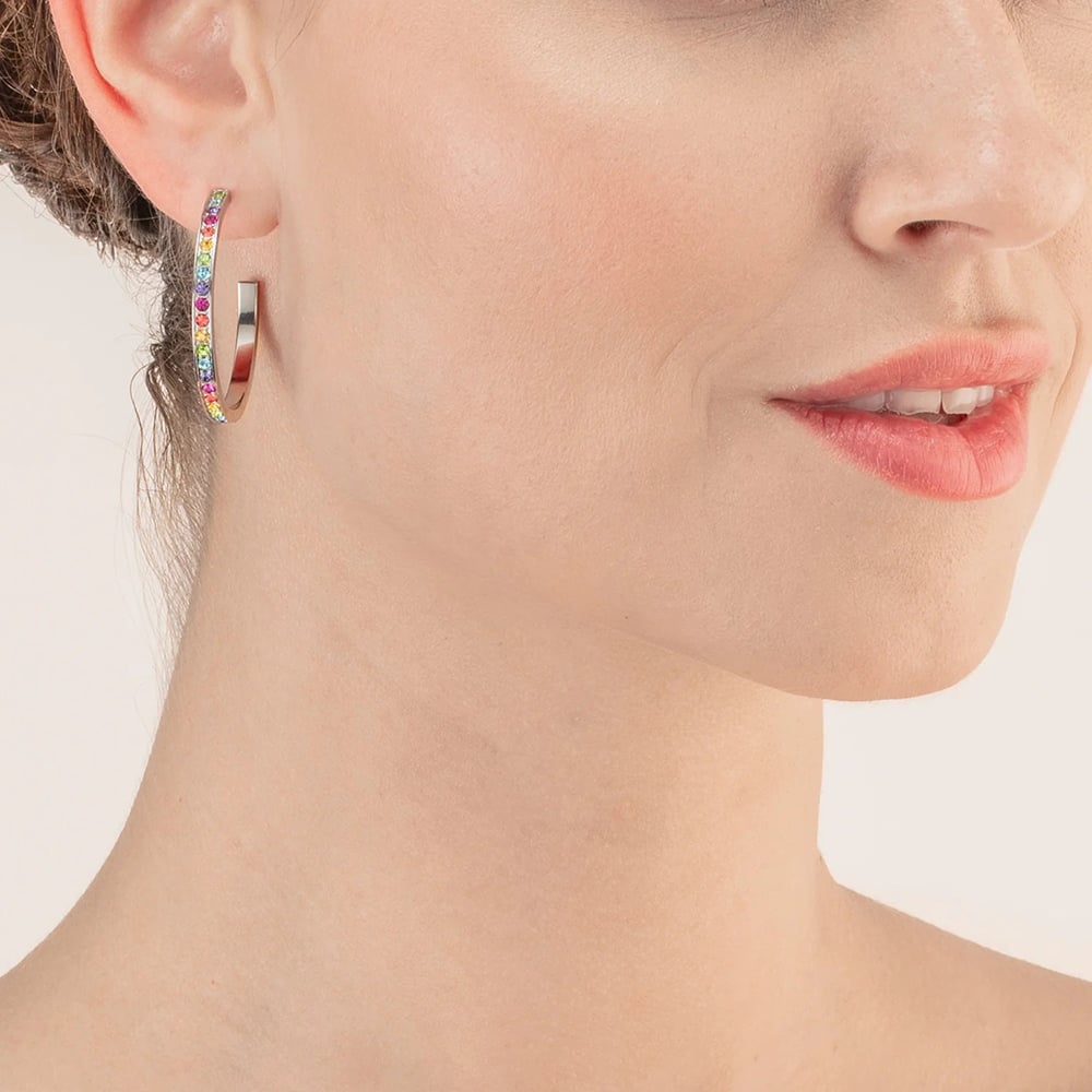 Coeur De Lion Stainless Steel Multi Coloured Crystal Hoop Earrings 0128/21-1517