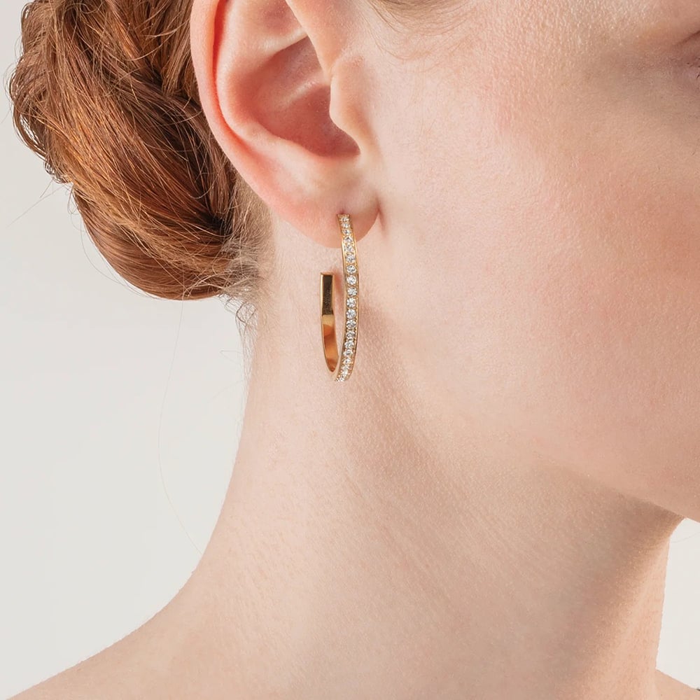 Coeur De Lion Gold Tone Clear Crystal Hoop Earrings 0128/21-1816