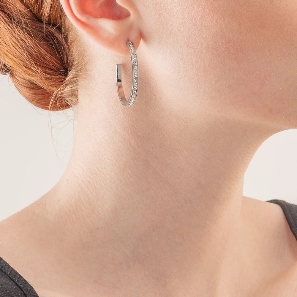 Coeur De Lion Stainless Steel Crystal Hoop Earrings 0128/21-1817