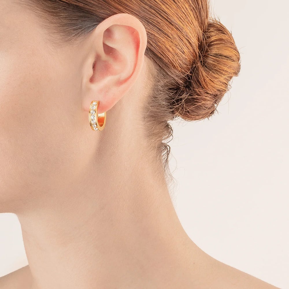 Coeur De Lion Gold Tone Stainless Steel Crystal Small Hoop Earrings 0131/21-1816