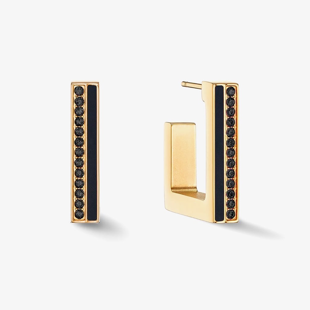 Click to view product details and reviews for Coeur De Lion Gold Tone Black Crystal Square Hoop Earrings 0133 21 1316.