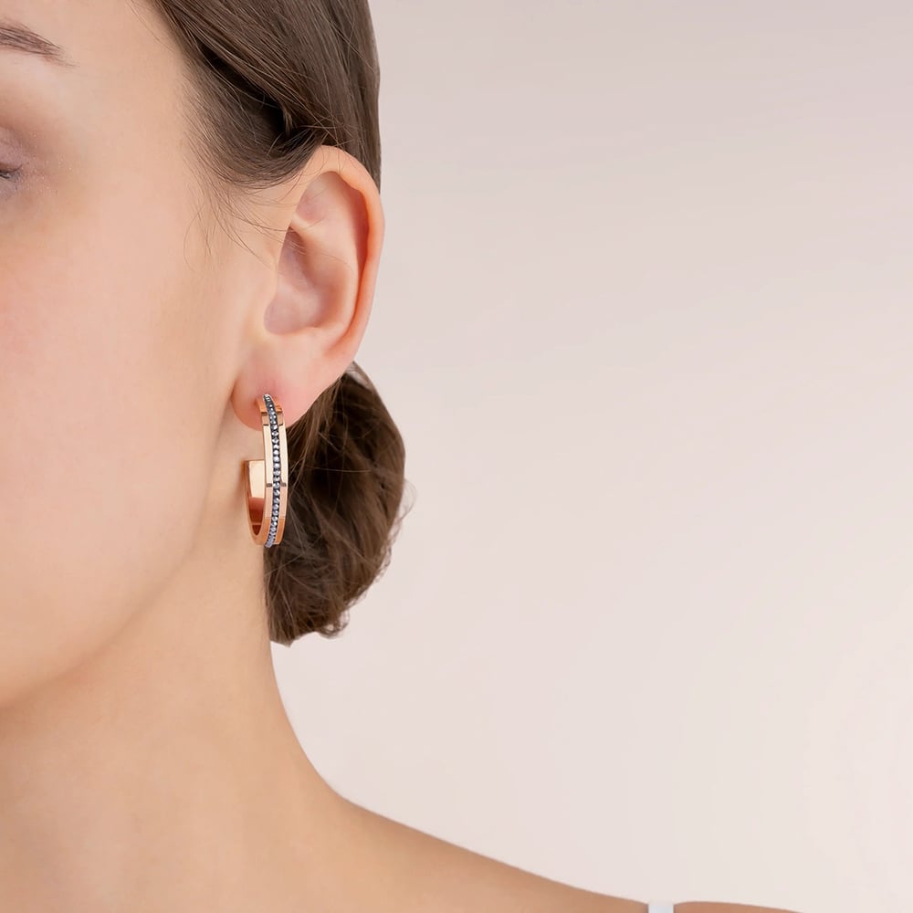 Coeur De Lion Rose Gold Tone Black Crystal Hoop Earrings 0149/21-1225