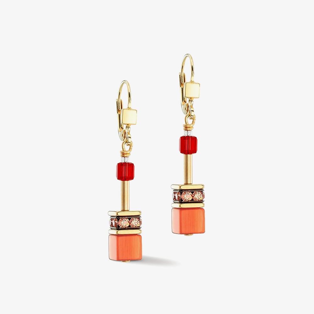 Click to view product details and reviews for Coeur De Lion Geocube Icnonic Gold Tone Orange And Red Multi Stone Dropper Earrings 2838 20 0300.
