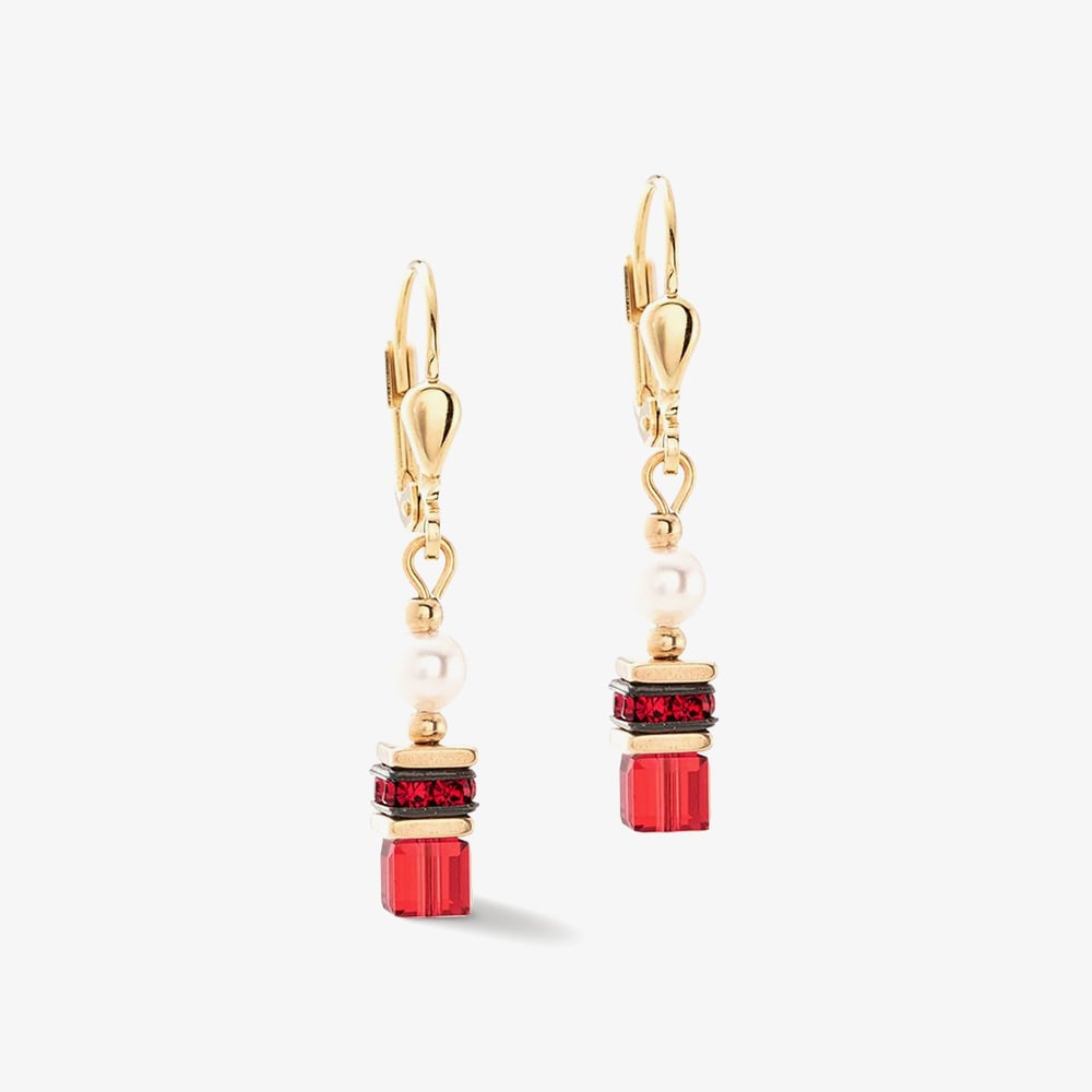 Click to view product details and reviews for Coeur De Lion Sparkling Princess Gold Tone Red Multi Stone Dropper Earrings 4567 20 0300.