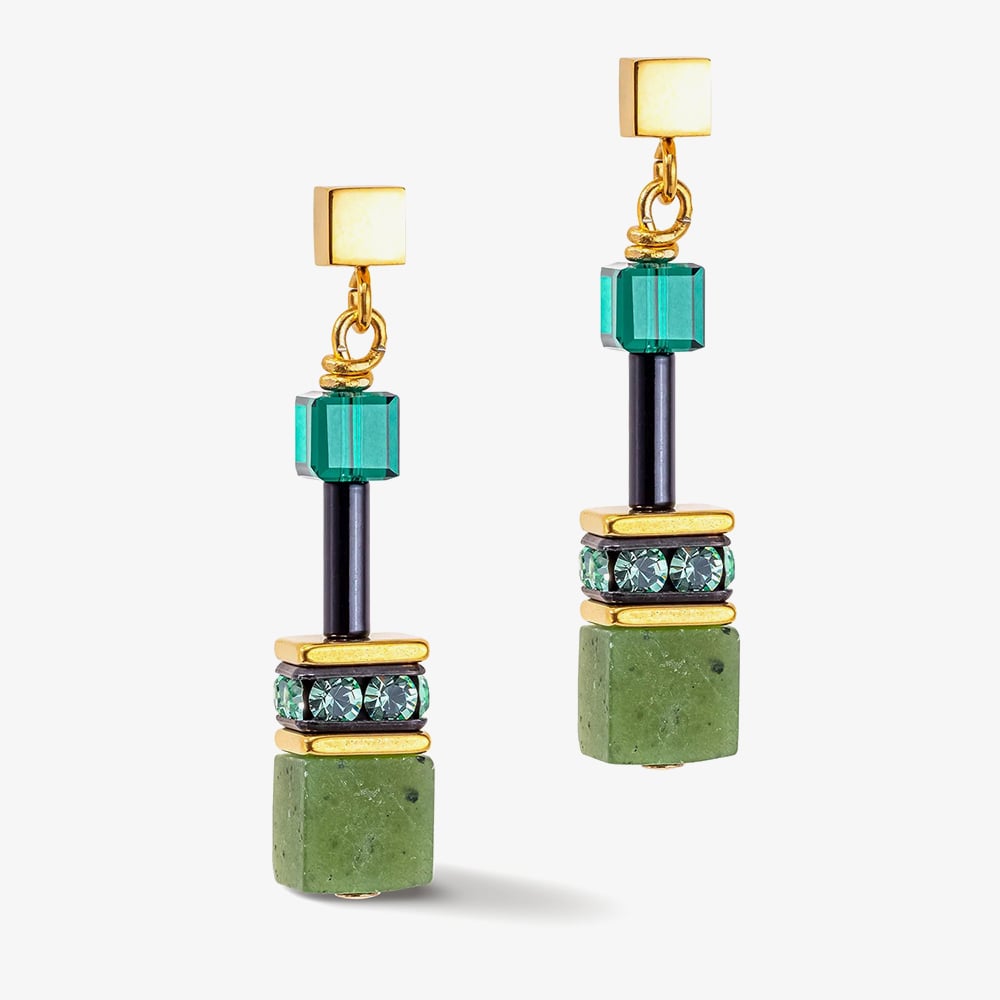 Click to view product details and reviews for Coeur De Lion Geocube Iconic Precious Green Multi Stone Dropper Earrings 4905 21 0500.