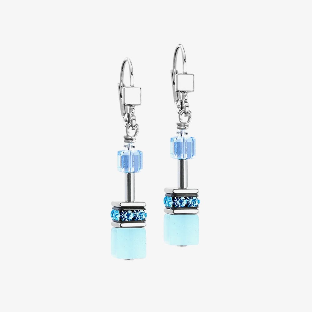 Coeur De Lion GeoCUBE Iconic Aqua Blue Drop Earrings 2838/20