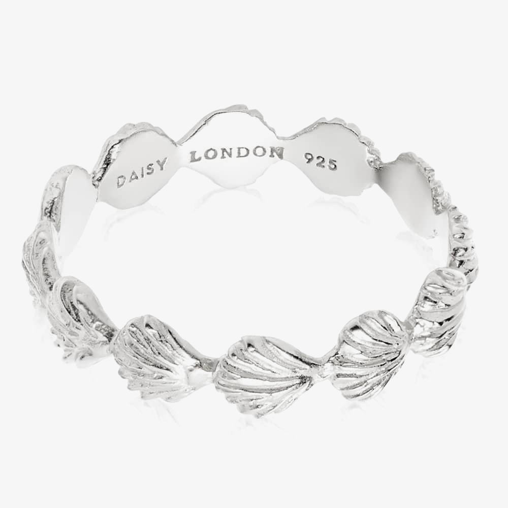 Product photograph of Daisy London Isla Sterling Silver Clam Stacking Ring Ssr03 Slv L from The Jewel Hut