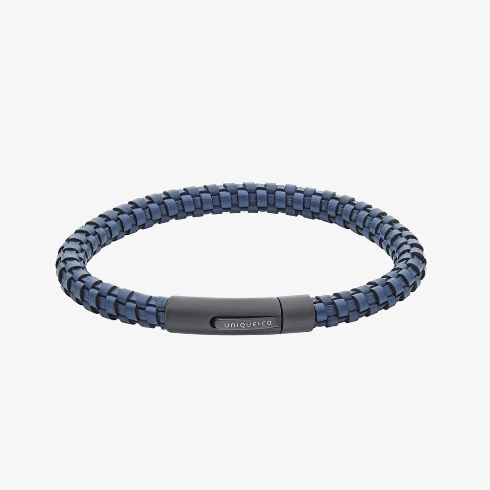 Unique Navy Leather 21cm Navy Stainless Steel Clasp Bracelet B554NV/21CM