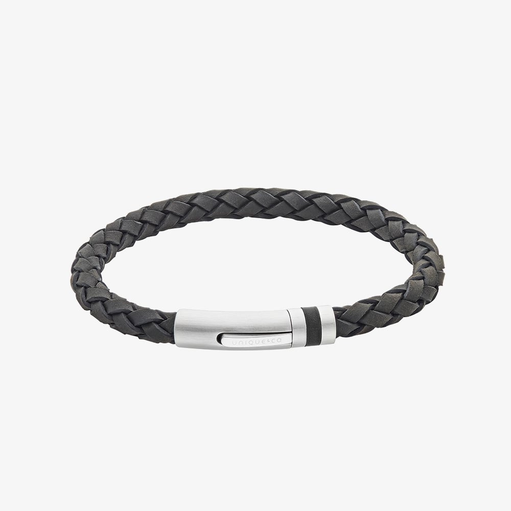 Unique Stainless Steel Clasp Matte Black Braided Leather Bracelet B565BL/21CM