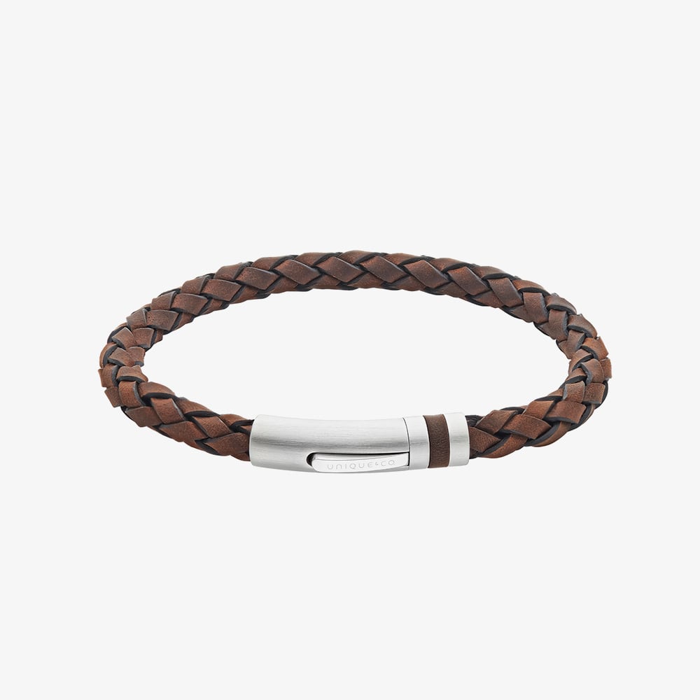 Unique Stainless Steel Clasp Matte Brown Braided Leather Bracelet B565DB/21CM