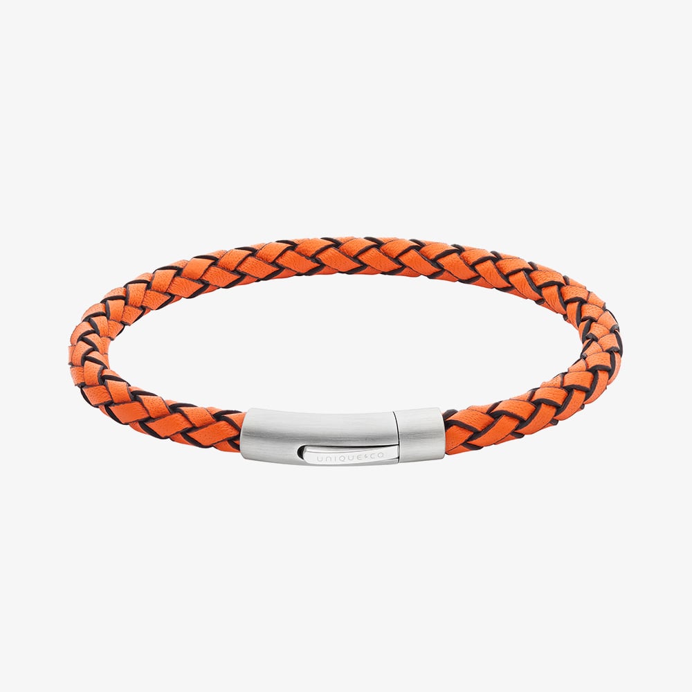 Unique Stainless Steel Clasp Matte Orange Braided Leather Bracelet B564OR/21CM