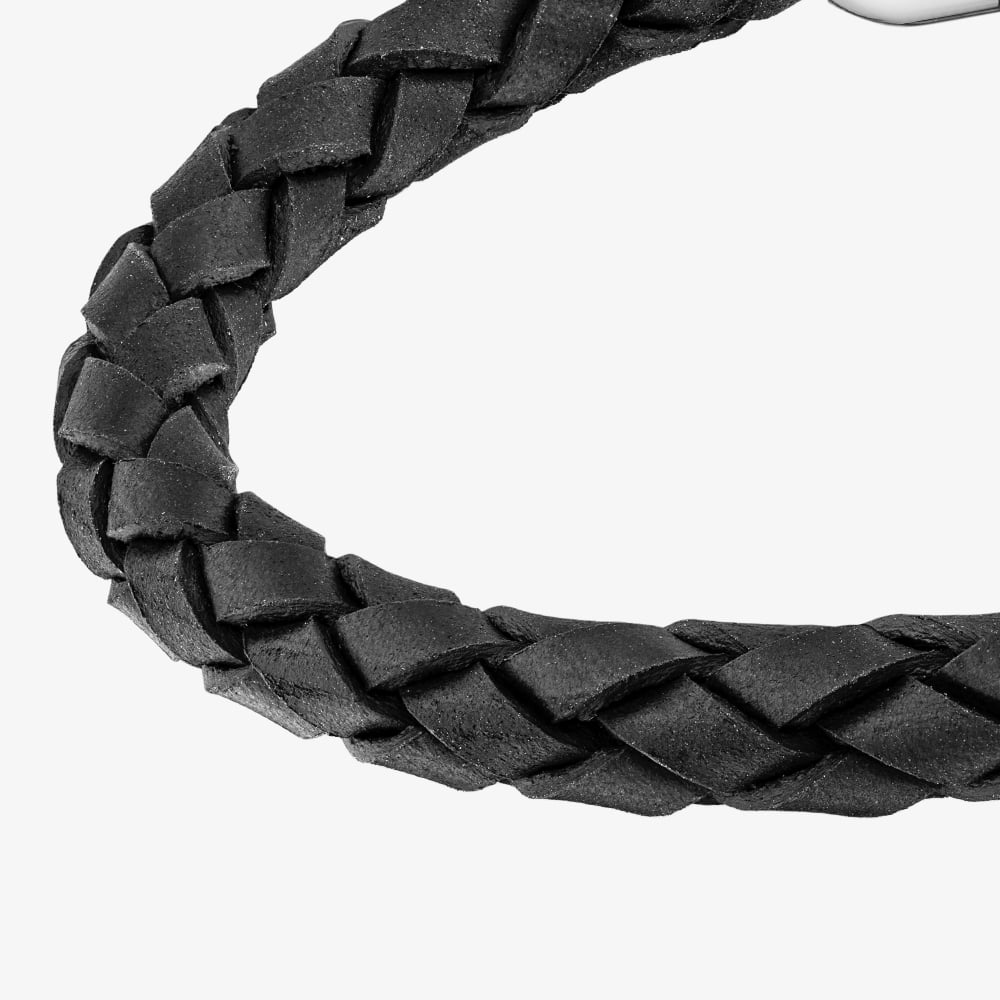 Unique Braided Black Leather & Stainless Steel Bracelet B569BL/21CM