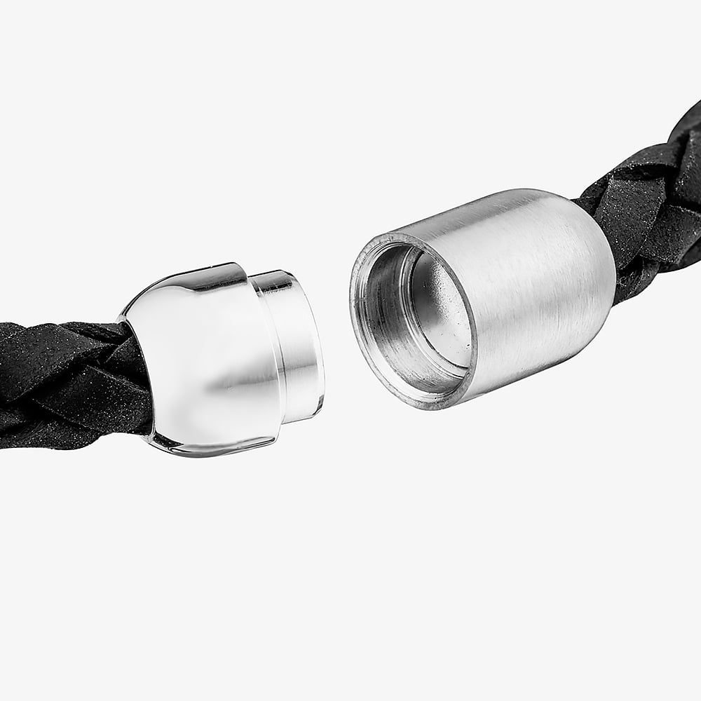 Unique Braided Black Leather & Stainless Steel Bracelet B569BL/21CM