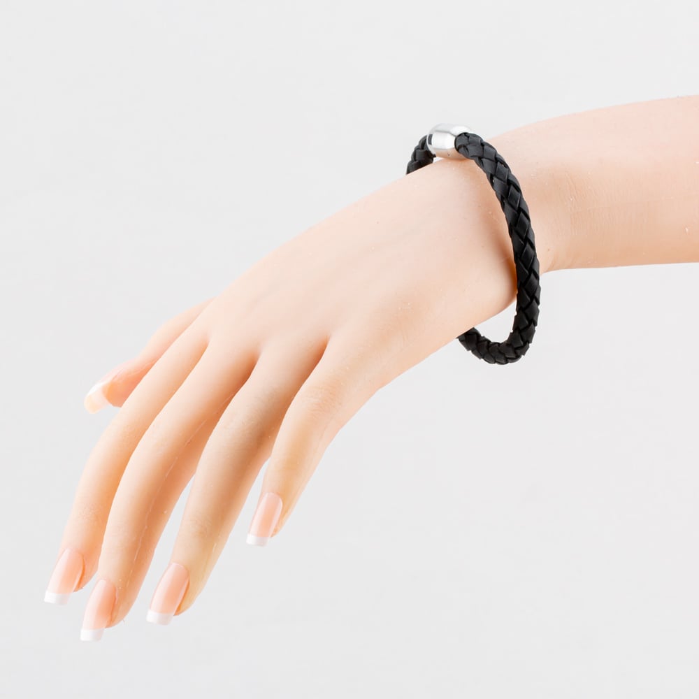 Unique Braided Black Leather & Stainless Steel Bracelet B569BL/21CM
